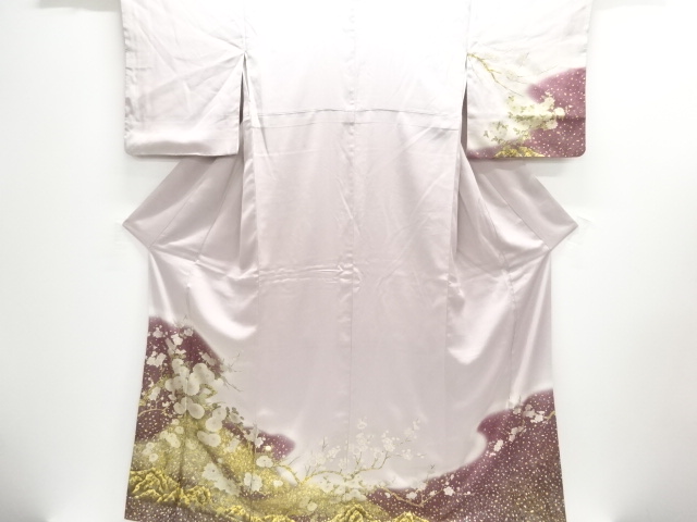 藤林徳扇作　箔置き枝梅に菊模様訪問着（あぜくら）